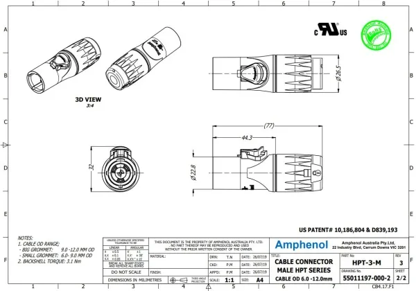 AMPHENOL HPT-3-M AMPHENOL HPT-3-M